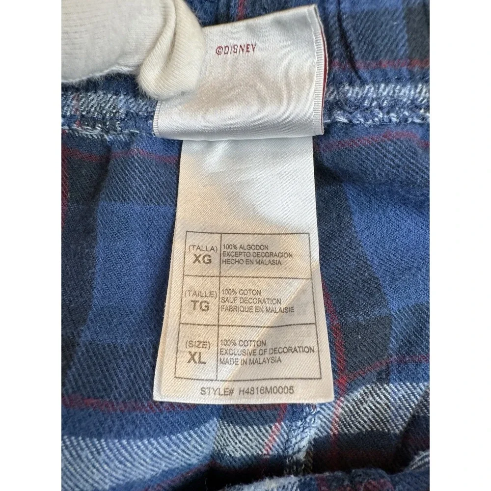 Disney Store Men Sleepwear XL Blue‎ Plaid Mickey Mouse Embroidered Back Pocket